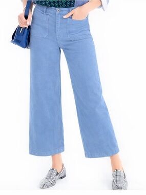 Point Sur J Crew Wide Leg Crop Sailor Style Twill Pants Light Blue Size 31